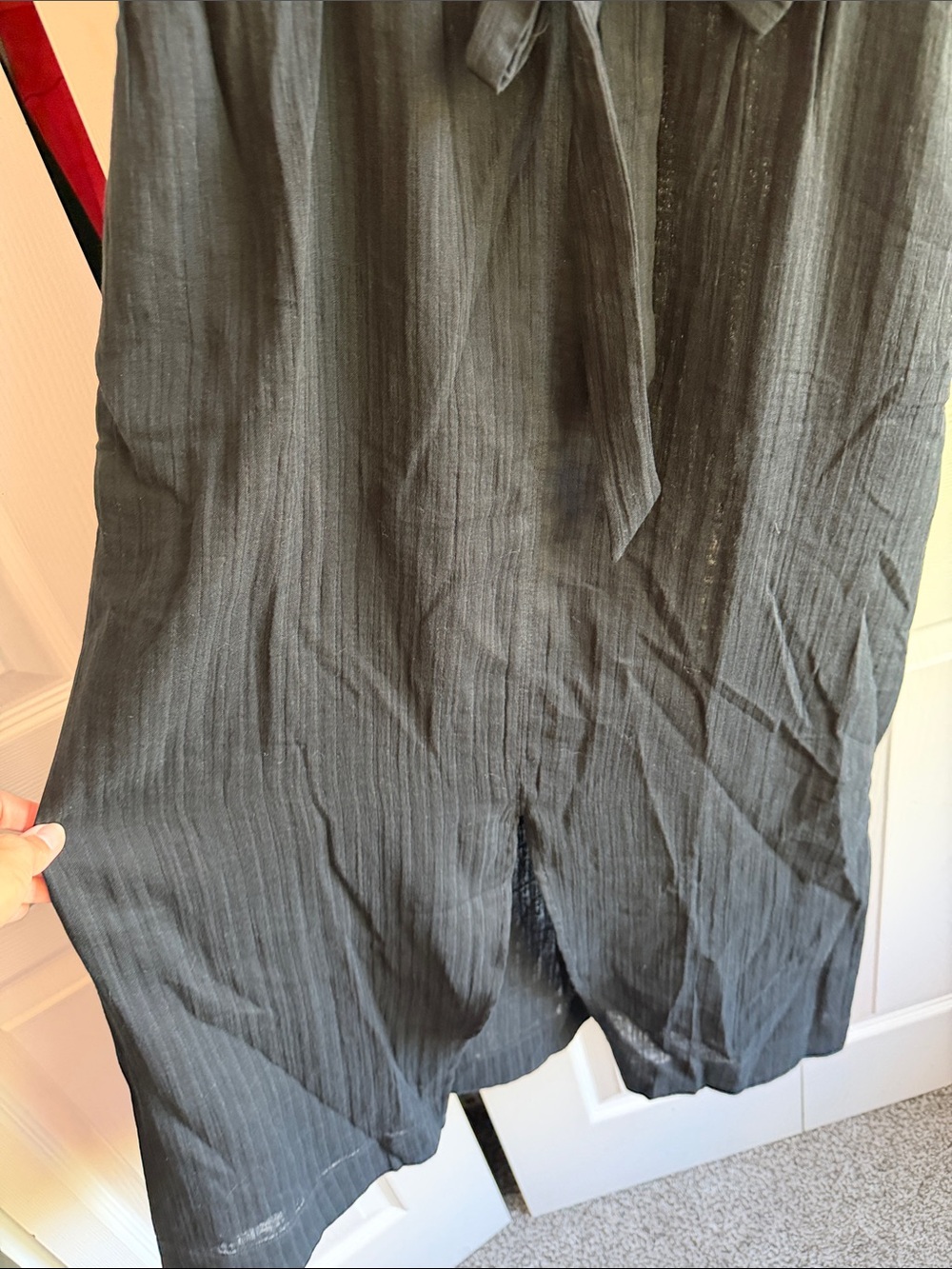 Black V-Neck Tie-Waist gauzy Dress - Picture 4 of 4